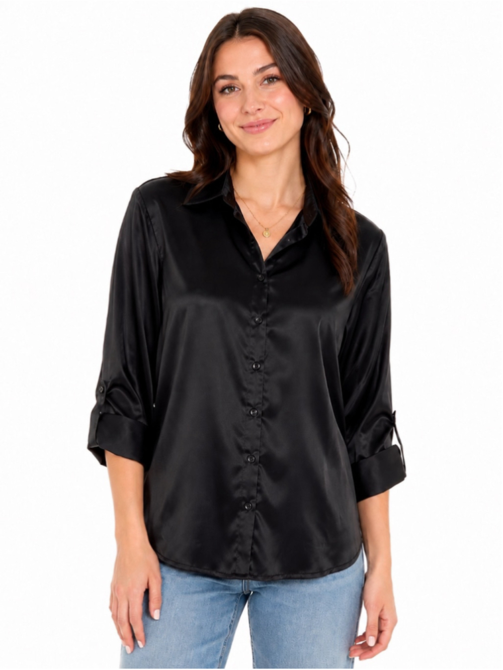 Sabrina Lauren Black Button Down Shirt Size L NWT